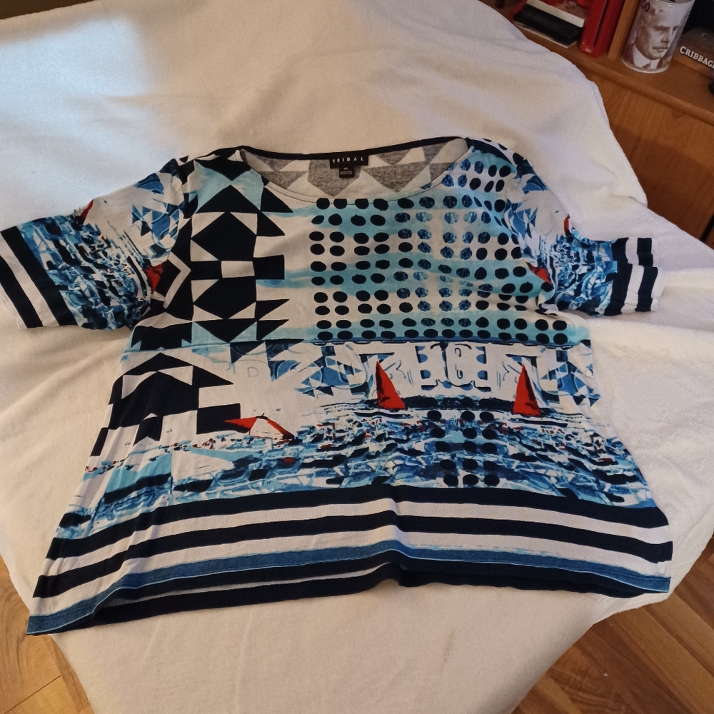 Tribal Blue Print Top